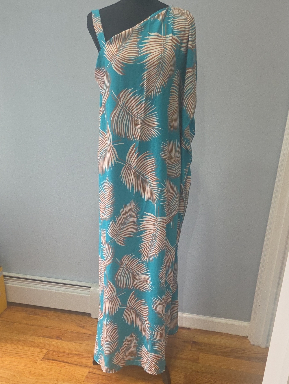 Teal Palm-Print Maxi Skirt